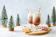 Hot chocolate or coffee with whipped cream  served with a candy cane, marshmallows, and gingerbread star