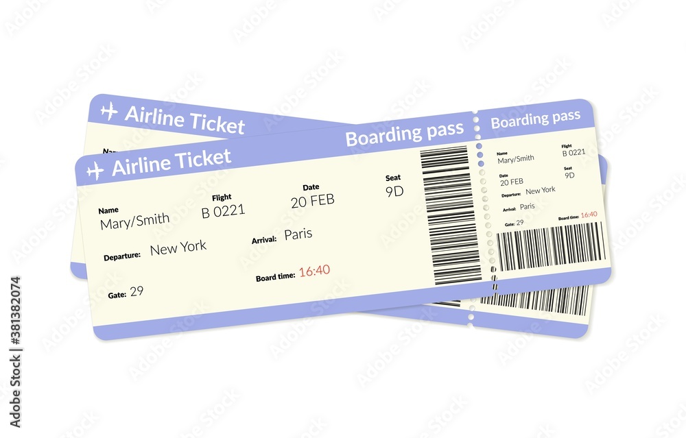 Airplane tickets. Air plane flight boarding pass. Vector airline ticket ...