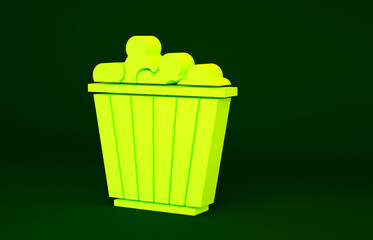 Poster - Yellow Popcorn in cardboard box icon isolated on green background. Popcorn bucket box. Minimalism concept. 3d illustration 3D render.