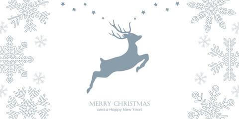 Wall Mural - christmas greeting card with jumping deer and snowflake border vector illustration eps10