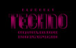 Pink technical font, digital alphabet, letters (A, B, C, D, E, F, G, H, I, J, K, L, M, N, O, P, Q, R, S, T, U, V, W, X, Y, Z) and numbers (0, 1, 2, 3, 4, 5, 6, 7, 8, 9), vector illustration 10EPS