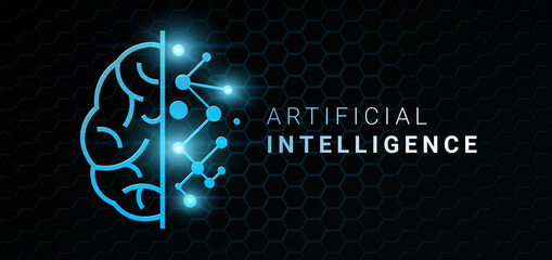 Aufkleber - Artificial Intelligence. Digital Human Brain Half And Circuit Board Lines And Dots