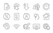 © blankstock - Wifi, Loan percent and Music making line icons set. Rotation gesture, Idea and User info signs. Globe, Time change and Smartphone cloud symbols. Line icons set. Vector