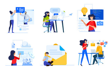 Wall Mural - set of business people concepts. vector illustrations of online communication, web development, codi