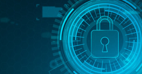 Aufkleber - Safety concept, closed padlock on blue digital background