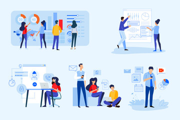 Wall Mural - set of business people concepts. vector illustrations of market research, global trending, technical