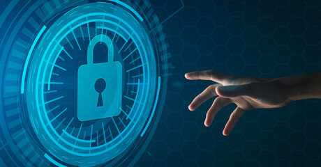 Aufkleber - Illustration of hand reaching closed padlock with keyhole icon