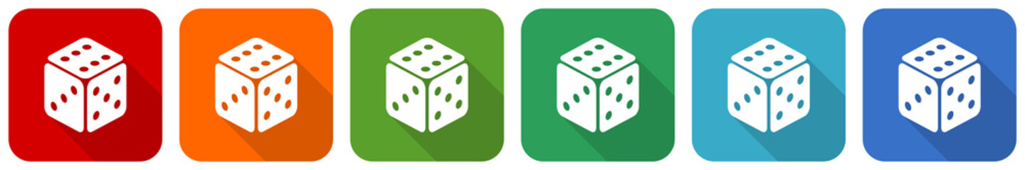 Leinwandbilder - Game icon set, flat design vector illustration in 6 colors options for webdesign and mobile applications