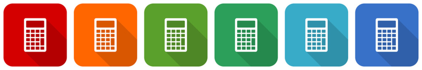 Aufkleber - Calculator icon set, flat design vector illustration in 6 colors options for webdesign and mobile applications