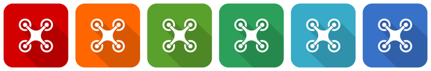 Poster - Drone, copter icon set, flat design vector illustration in 6 colors options for webdesign and mobile applications