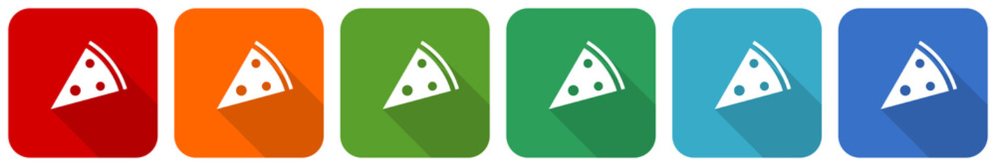 Poster - Pizza, food, restaurant icon set, flat design vector illustration in 6 colors options for webdesign and mobile applications