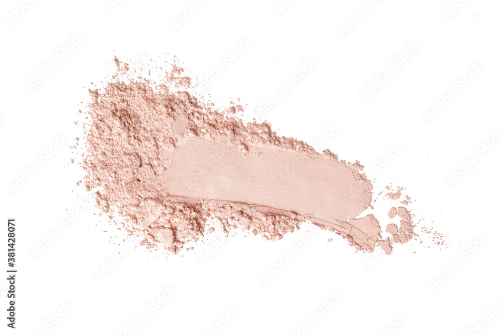 Beige cosmetic or make up powder isolated on white.	 - obrazy, fototapety, plakaty 
