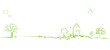 Haus Dorf Panorama Lanschaft Skizze Zeichnung Grün