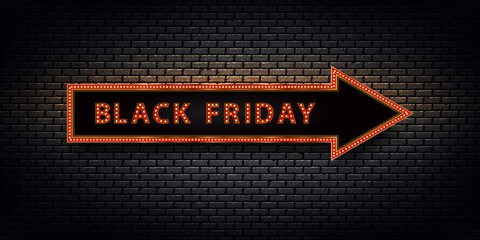 Wall Mural - Vector realistic isolated neon billboard arrow for Black Friday for decoration and covering.