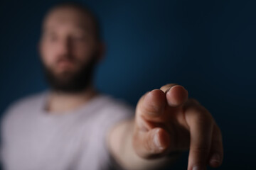 touching finger press young man