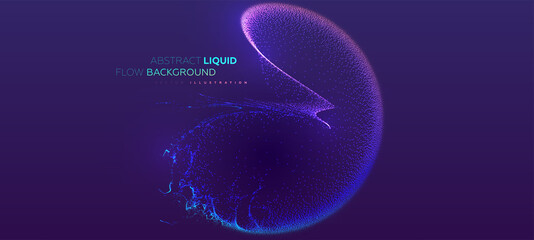 Glowing particles liquid dynamic flow background. Trendy fluid cover design. Eps10 vector illustration