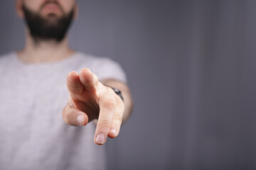 Aufkleber - touching finger press young man