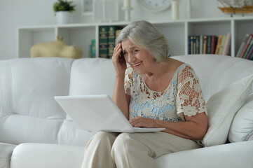 Canvas Print - Portrait of beautiful senior woman with laptop