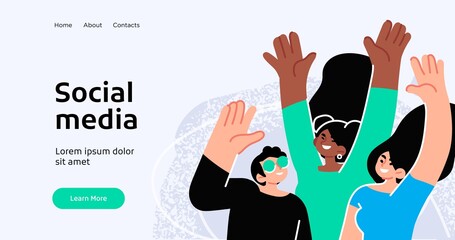 Wall Mural - landing page template of social media marketing. modern flat design concept of web page design for w