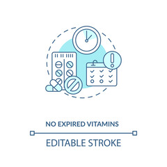 Sticker - No expired vitamins concept icon. Adequate vitamins intake idea thin line illustration. Expiration dates. Prescription drugs. Ineffective. Vector isolated outline RGB color drawing. Editable stroke