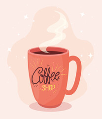 Canvas Print - poster of coffee shop with mug ceramic vector illustration design