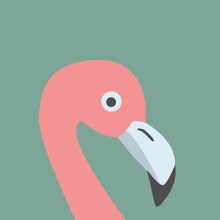 Pink Flamingo Head. Retro Style, Blue Background.