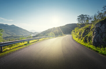 Wall Mural - summer road in mountain, lofoten islands, norway