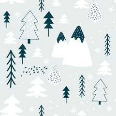 Wall Mural - winter pattern with christmas tree. vector