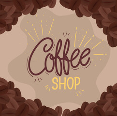 Wall Mural - banner of coffee shop with decoration of grains vector illustration design