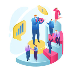 Teamwork strategy, business development goal vector illustration. Marketing vision planning in team concept. Group of businesspeople work, communicate, cooperate. Strategic management, startup.