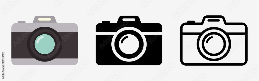 Camera icon set. Photo camera in flat style. Vector - obrazy, fototapety, plakaty 