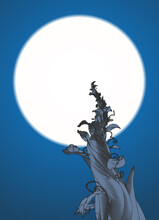Beanstalk Drawing Illustration Isolated On Moon Sky BG