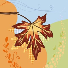 Drawing of colorful autumn maple leaf