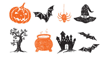 Wall Mural - Halloween symbols hand drawn illustrations	