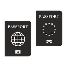 Biometric Passport Icon Set. Travel Document. Dual Citizen. Multiple Citizenship. Dual Nationality. Vector Icon Isolated On White Background.
