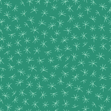 Dandelion Seeds Blowing Vector Seamless Pattern. White Aerial Umbrellas Doodle Plant On Green Background. Floral Cartoon Texture. Trendy Hand Drawn Illustration For Wrapping Paper, Wallpaper Design