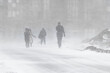 Leinwandbild Motiv Blizzard bad weather snow and strong wind in the city selective focus
