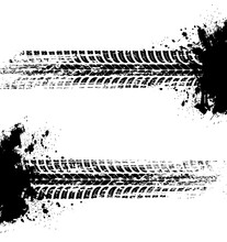 Tire Prints, Car Tyre Tracks Isolated Grunge Vector Marks. Offroad Auto Or Bike Race, Vehicle Wheels Trace With Abstract Dirty Spots. Monochrome Brush Stroke Pattern, Graphic Texture, Design Elements