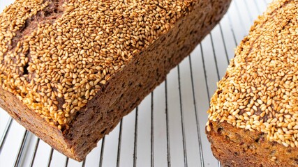 Homemade rye bread with sesame seeds