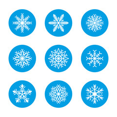 Wall Mural - snowflake icons set. christmas style vector snowflakes in blue circle icon symbols