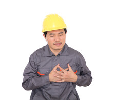 Migrant Worker With Heart Attack In Front Of White Background