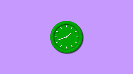 New green color 3d wall clock isolated on purple background,3d clock