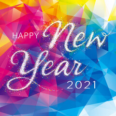 Aufkleber - Happy New Year with Abstract geometric pattern colorful gem modern background.