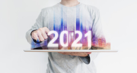 Wall Mural - 2021 augmented reality technology, new technology and new trend business investments