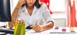 © Art_Photo - Portrait of young beautiful pretty woman fashion designer stylish sitting and working.Attractive young girl use desktop conputer and colorful fabrics at fashion design studio