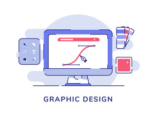 Wall Mural - graphic design pen tool drawing curve line on display computer monitor white isolated background wit
