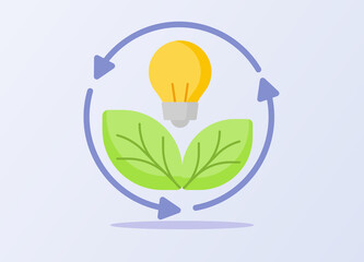 Wall Mural - Renewable energy leaf bubble lamp recycling icon white isolated background with flat style