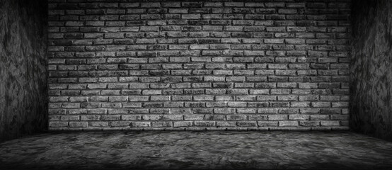  Dark Empty Room Gray Floor Concrete Brick Wall Garage Background.