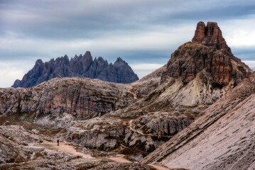 Evening view of Drei Zinnen or Tre Cime di Lavaredo