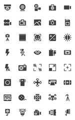 Photo and video vector icons set, modern solid symbol collection, filled style pictogram pack. Signs logo illustration. Set includes icons as Digital Cameras, Photography, Camcorders, Studio spotlight